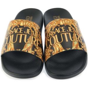 Men's Versace Jeans Couture Baroque Sliders in Black Gold