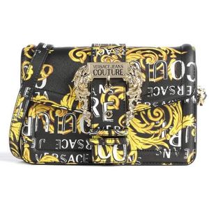 Versace Jeans Couture, Stijlvolle Zwarte Leren Schoudertas Zwart, Dames, Maat:ONE Size