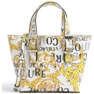 Versace Jeans Couture, Witte Barokprint Handtas met Logogespen Veelkleurig, Dames, Maat:ONE Size