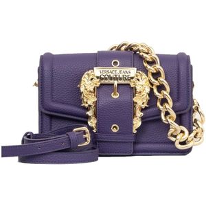 Versace Jeans Couture, Tassen, Dames, Paars, ONE Size, Paarse Crossbody Tas met Afneembaar Gouden Ketting Detail