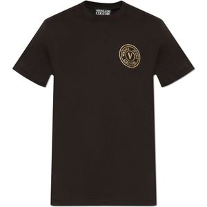 Versace Jeans Couture - T-shirt - Zwart - Katoen - Logo-print - Ronde hals