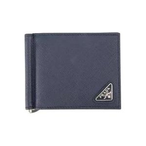 Prada, Saffiano Portemonnee Blauw, Heren, Maat:ONE Size