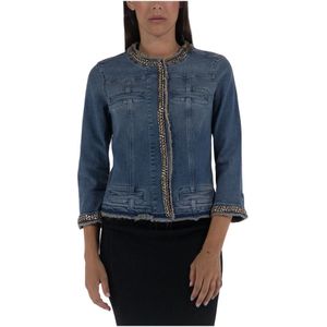 Liu Jo - Fitted Jas - Blauw - Katoen - Ketting Detail - Driekwart Mouwen