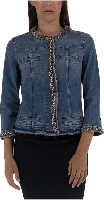 Liu Jo - Fitted Jas - Blauw - Katoen - Ketting Detail - Driekwart Mouwen