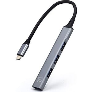 Ewent EW1145 USB C hub, 4 poorten Ultra Slim Data Hub met 3 USB A 2.0 poorten, 1 USB A 3.2 poort, Slim Type A Hub voor Macbook Pro/Air, laptop, PS5/PS4 en Mac OS, Windows, Android aluminium