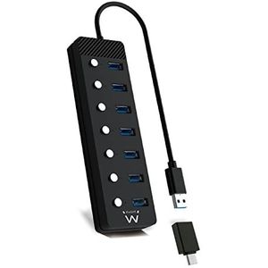 Ewent EW1147 interface hub USB 3.2 Gen 1 (3.1 Gen 1) Type-A 5000 Mbit/s Zwart