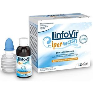 Nóos - LinfoVir® IPERWASH: neusspoeling met hypertonische zoutoplossing - 8 flesjes met een enkele dosis van 60 ml - Voor de juiste neushygiëne