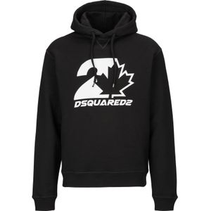 Dsquared2, Heren, Sweatshirts & Hoodies, Zwart, Maat: 2XL Katoen,
