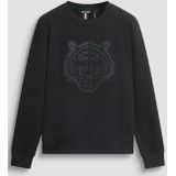 Printed Long-Sleeve Round Neck Sweatshirt - Black