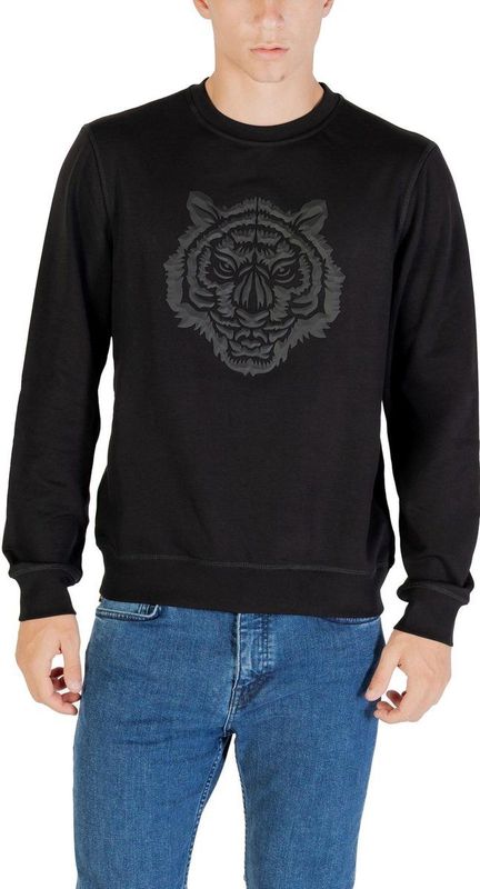Printed Long-Sleeve Round Neck Sweatshirt - Black
