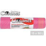 Afvalzakken/vuilniszakken/containerzakken - aardbeien geur - 15x - 50 liter - roze - ruikt lekker