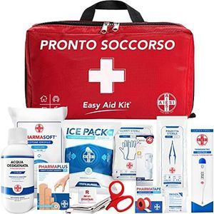 AIESI® Professionele EHBO koffer voor auto thuis reizen boot motor en trekking met THERMOMETER en DESINFECTANT, Complete noodtas voor het aankleden EASY AID KIT, Made in Italy