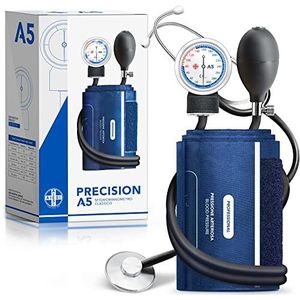 AIESI® Professionele Bloeddrukmeter Handmatige aneroïde klassiek model voor volwassenen met platte stethoscoop PRECISION A5, Garantie 24 maanden