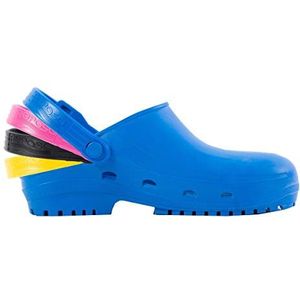 REPOSA MAX PLUS Lichtblauw sanitaire klompen maat 42, sanitaire schoenen, natuurlijk antistatisch polymeer, gesloten bovenkant, zijgaten, SRC anatomische zool, 3 veters geel, rosa, zwart