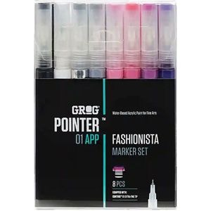 Grog Pointer set Fashionista - 8 verfstiften - Waterbasis - Stiftpunt van 1 mm