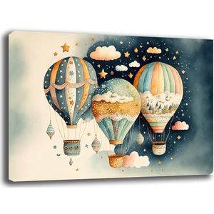 Kinderkamer schilderijen, heteluchtballon en wolken, moderne canvas muurschildering, grote canvas print, slaapkamer, wanddecoratie, keukendecoratie