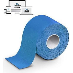Kinesiologische tape 5 m x 5 cm, 1/2/4 rollen kinesiologische tape X-PRO SPORT Kinesio Tape met gebruiksvoorbeelden spierpatch sterke elastische weerstand (1 x blauw)