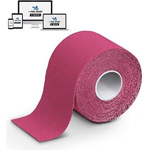 Kinesiologische tape 5 m x 5 cm, 1/2/4 rollen kinesiologische tape X-PRO Sport Kinesio Tape met gebruiksvoorbeelden spierpatch, sterke elastische weerstand (1 x roos)