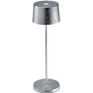 Zafferano - Olivia Pro Aluminium Dimbare LED Tafellamp, Contact Laadbasis, IP65 Bescherming, Binnen/buiten gebruik, H35,5cm, EU Stekker - Bladzilver