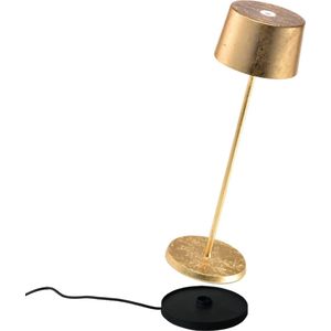 Zafferano Olivia Pro Tafellamp - Oplaadbare Buitenlamp Goud - Bureaulamp Snoerloos - Dimbare LED Lamp - Draadloos Oplaadstation - Terraslamp - USB Oplaadbaar - 35 cm x Ø11 cm