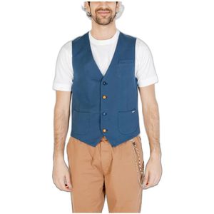 Gianni Lupo - Mouwloze Gilet - Blauw - Katoen - Knoopsluiting - V-hals