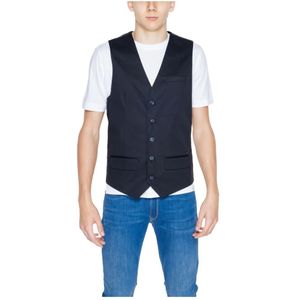 Gianni Lupo - Mouwloos Revers Gilet - Zwart - Katoen