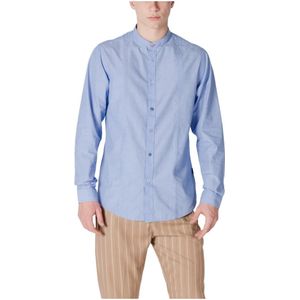 Gianni Lupo, Heren, Overhemden, Blauw, Maat: S Katoen,