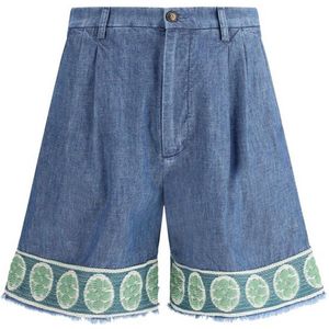 Valentino Korte Broek - Blauw - 100% Katoen - Bloemenjacquardmotief