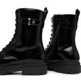 Tommy Hilfiger - Enkelboot - Imitatieleer - Zwart - Met Ritssluiting en Veters