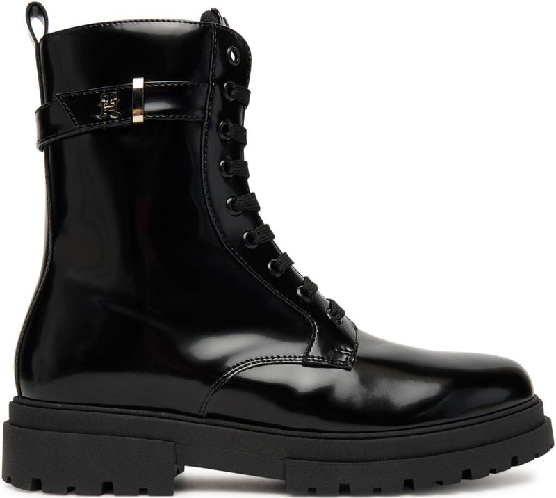 Tommy Hilfiger - Enkelboot - Imitatieleer - Zwart - Met Ritssluiting en Veters