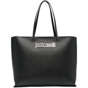 Just Cavalli, Tassen, Dames, Zwart, ONE Size, Leer, Metalen Logo Imitatieleer Tas