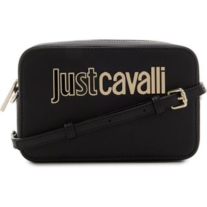 Just Cavalli, Tassen, Dames, Zwart, ONE Size, Polyester, Dames Schoudertas met Metalen Logo