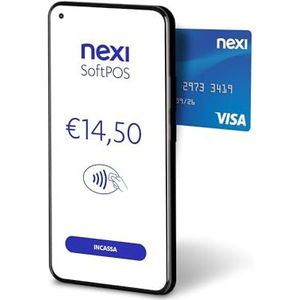 Nexi SoftPOS zonder kosten, POS om contactloze betalingen van uw telefoon te verzilveren met creditcards en betaalkaarten, prepaidkaarten, Apple Pay en Google Pay. Compatibel met Android ver8.1 en