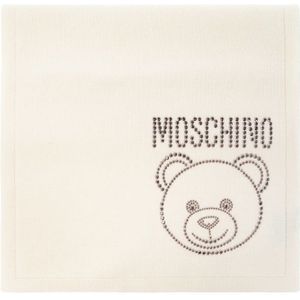 Moschino, Accessoires, unisex, Wit, ONE Size, Wol, Witte Wollen Sjaal met Metalen Logo