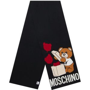 Moschino, Logo Print Sjaal met Berenontwerp Zwart, Dames, Maat:ONE Size
