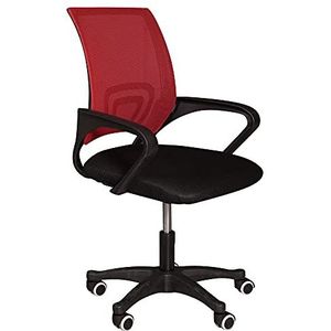 Dmora Kantoor op wieltjes, hoge stoel met armleuningen, stoel van gewatteerde stof met rugleuning van netstof, 62 x 50 x 84/93 cm, kleur zwart en rood