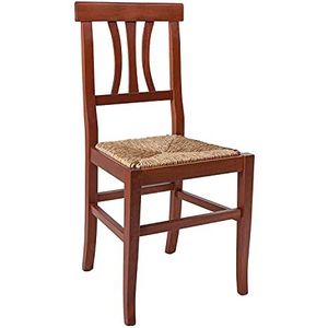 Dmora Set met twee klassieke stoelen van hout met onderkant van stro, kleur walnoot, 42,5 x 89 x 42 cm