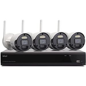 isiwi Connect S4 WiFi videobewakingsset voor binnen en buiten, NVR-beveiligingssysteem, 8 MP, 8 Ch + 4 camera's 2 MP, IP66, nachtzicht, menselijke detectie, PIR, push-meldingen,