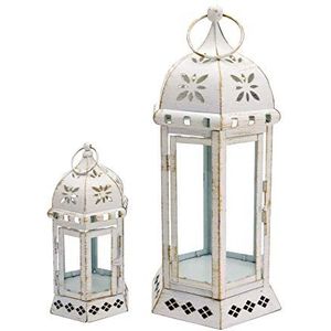Rebecca Mobili Set van 2 kandelaars, decoratieve lantaarns, metalen glas, vintage stijl, voor kaarsbloemen, binnen buiten - afmetingen: 35 x 17,5 x 15,5 cm (HxBxD) - Art. KONING 6552