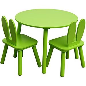 Rebecca Mobili Kindertafel en stoelen, tafel en stoelen, groen, MDF, voor kleuterschool, afmetingen: 44 x 60 x 60 cm, 50 x 28 x 25 cm, art. RE6732