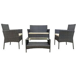 Rebecca Mobili Tuinmeubelset voor buiten, met tafel, stoelen, bank, polyrotan, grijs, met kussens, 4-delig, afmetingen HxBxD: 82 x 96 x 56 cm, Art. RE6827
