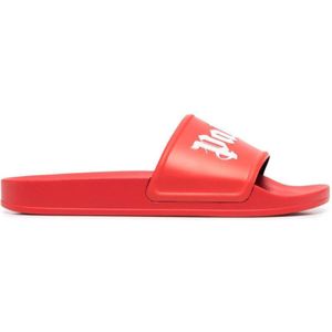 Palm Angels-badslippers Met Logoprint In Rood - Maat 42