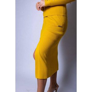 Twinset Geribbelde midi-rok met split Geel XS