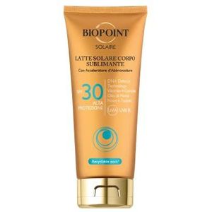 Biopoint Solaire zonnemelk voor lichaam, SPF 30, met bruiningsversnelling, antioxidatie- en vochtinbrengend, geeft een gouden en stralende huid, 200 ml