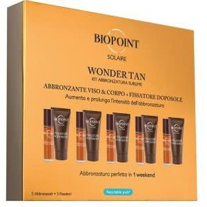 Biopoint Solaire Wonder Tan Sublime-bruiningset, bruiningsolie voor gezicht en lichaam, SPF6, 10 ml (5) + aftersun-fixator 20 ml (5), fixeert de bruining en helpt bij de regeneratie van droge huid