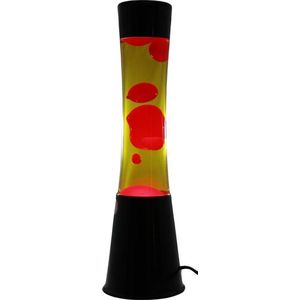i-Total Lavalamp - Lava Lamp - Sfeerlamp - 40x11 cm - Glas/Aluminium - 30W - Geel met rood/roze Lava - Zwart - XL1759