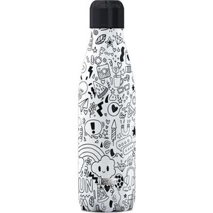 I-Drink - thermosfles Doodle 500 ml RVS zwart/wit - Multicolor