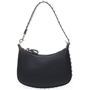 Valentino Garavani, Zwarte Hobo Tas van Textuurleer Zwart, Dames, Maat:ONE Size