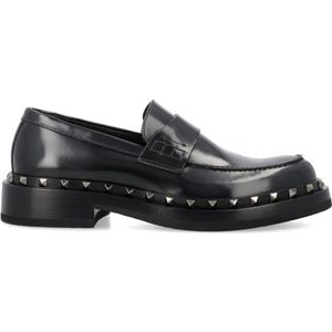 Valentino Garavani, Rockstud Mocassins met Ruthenium-Finish Studs Zwart, Heren, Maat:43 EU