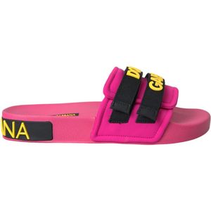 Dolce Gabbana Roze Zwart Beachwear Slippers